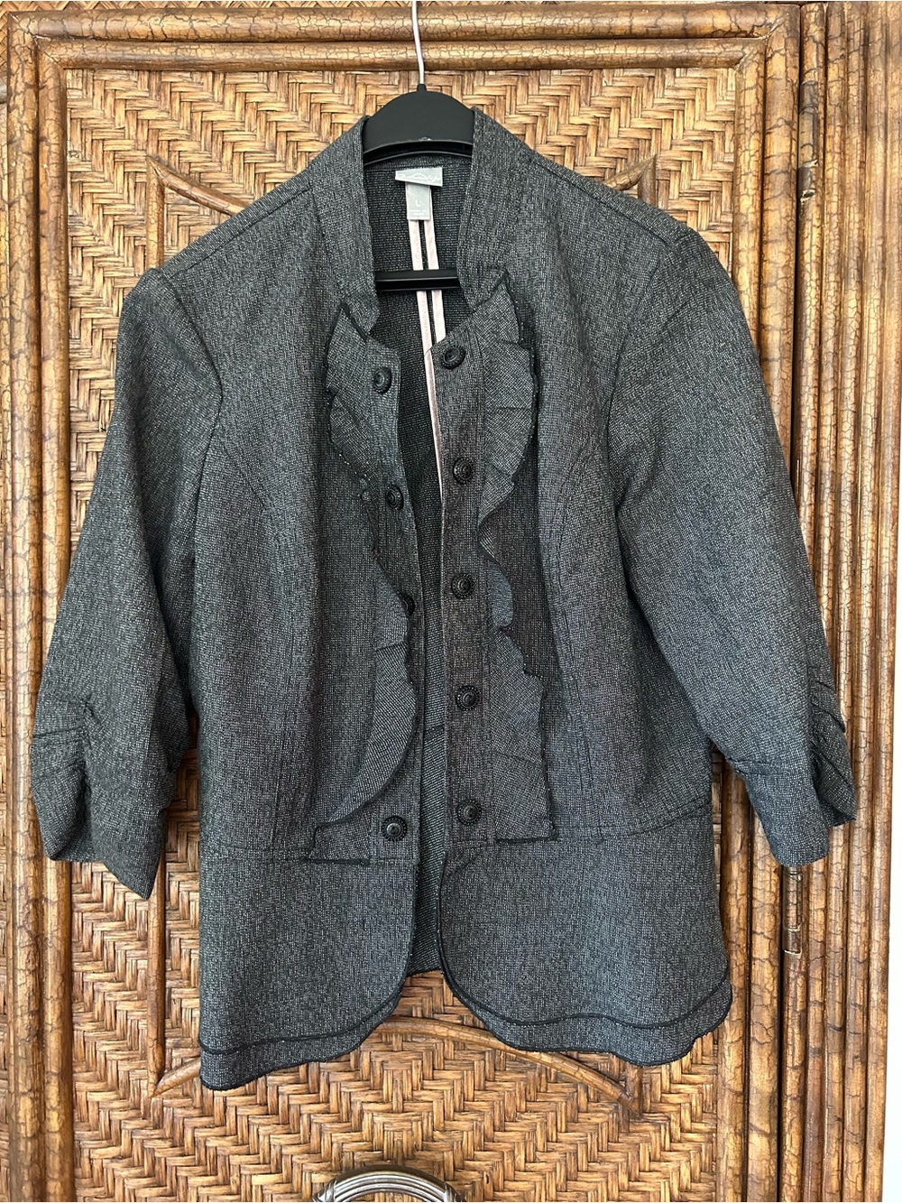 Vanity Dark Gray Ruffle-Front Blazer Jacket - Picture 1 of 2